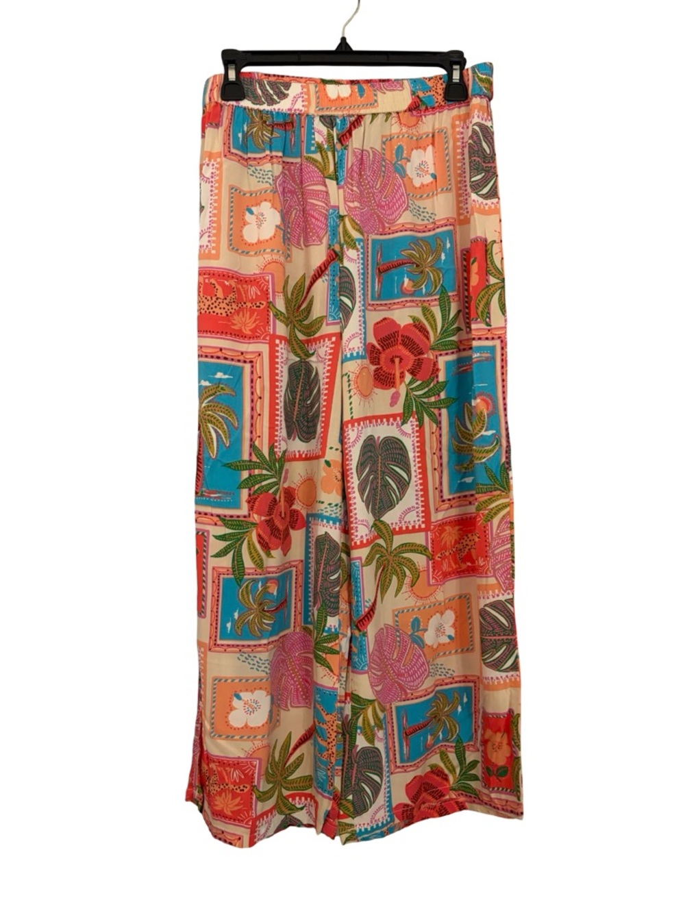 Club Z Collection Womens Medium Tropical Patchwork Beach Cover Up Pants Rayon